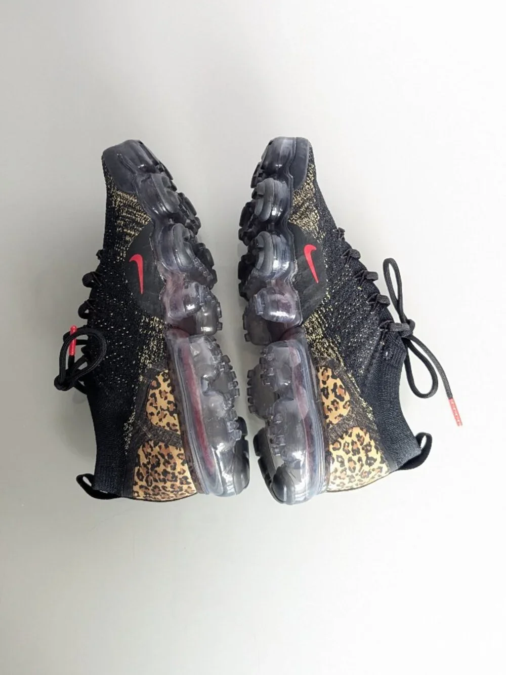 Nike Air VaporMax Flyknit 2 Black Cheetah Print Size 7.5 Custom Rhinestone Logo